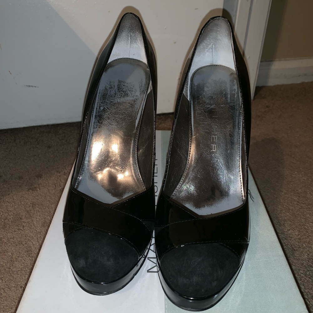 Marc Fisher black patent leather and suede pumps